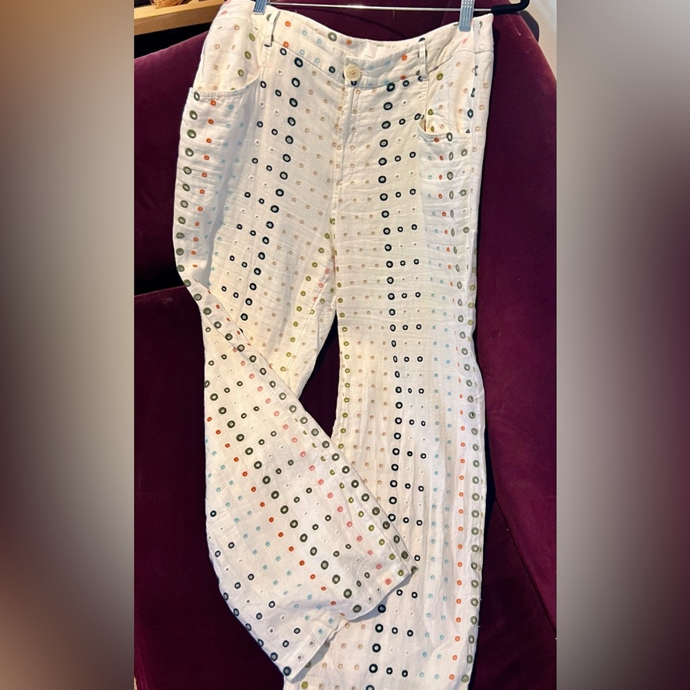 Anthropologie White Wide Leg Pants with Eyelet Detail - Picture 3 of 5
